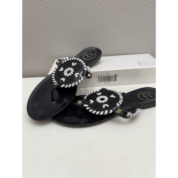 Jack Rogers Jelly Sandals Size 8 Black Wihte Comfy Stylish Tropical - Picture 2 of 6